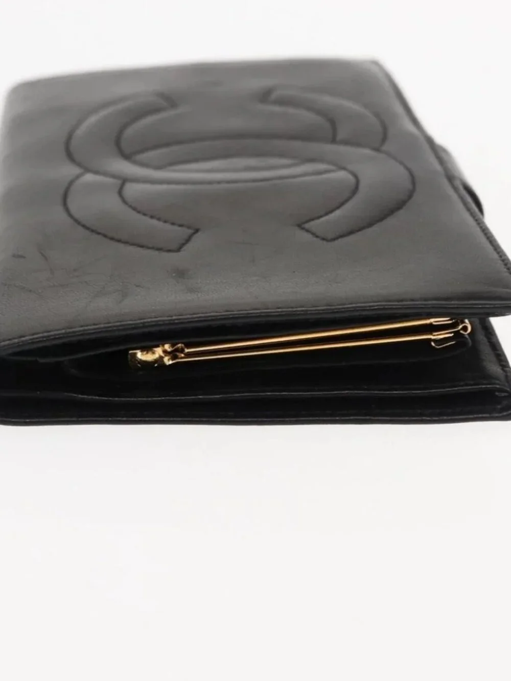 CHANEL Long Wallet Lamb Skin Black CC Auth am9206